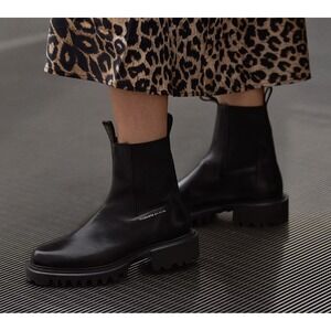 All Saints Hayley Black Leather Chelsea Boots Chunky Pull On WMN US 10 /EU 40